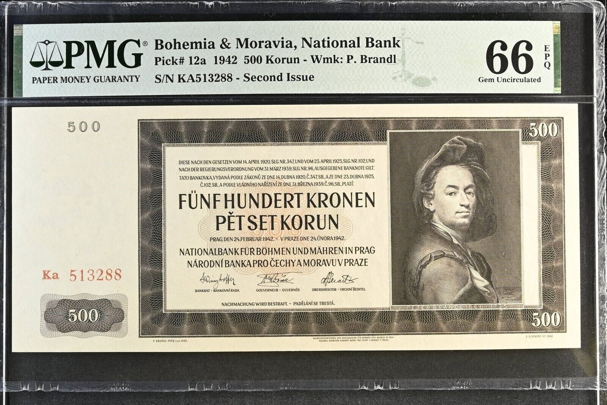 Bohemia 500 Korun 1942 P 12 a Gem UNC PMG 66 EPQ