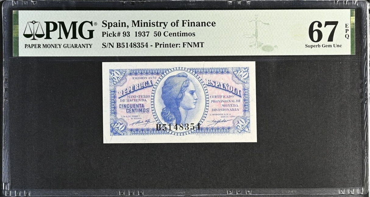 Spain 50 centimos 1937 P 93 Superb Gem UNC PMG 67 EPQ