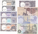 EGYPT SET 9 UNC 5 10 25 50 Piastres 1 Pound Mixed Year P 57 70 71 184-190