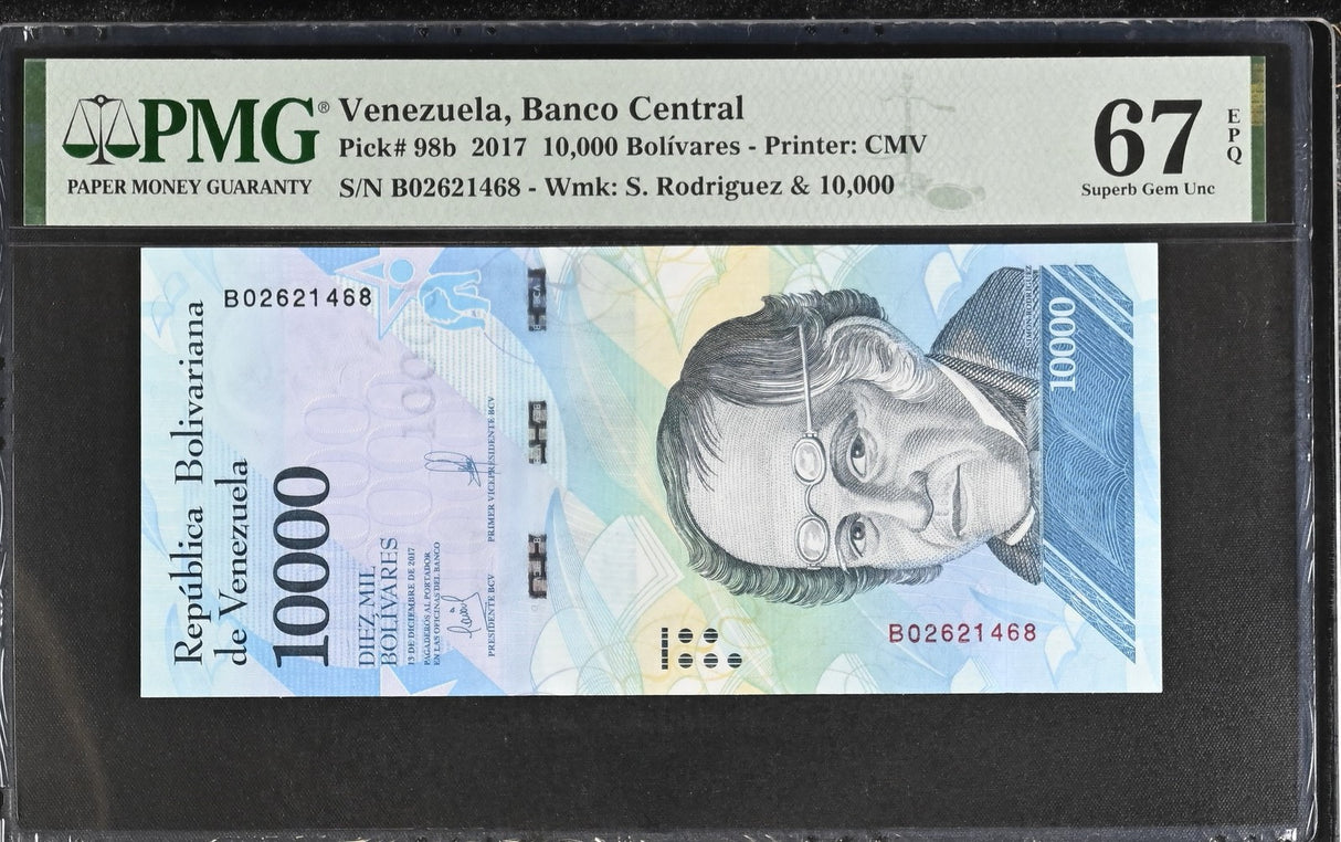 Venezuela 10000 Bolivares 2017 P 98 b Superb Gem UNC PMG 67 EPQ