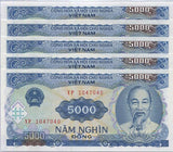 Vietnam 5000 Dong 1991 P 108 UNC LOT 5 PCS ,Ho Chi Minh, Hydroelectric power