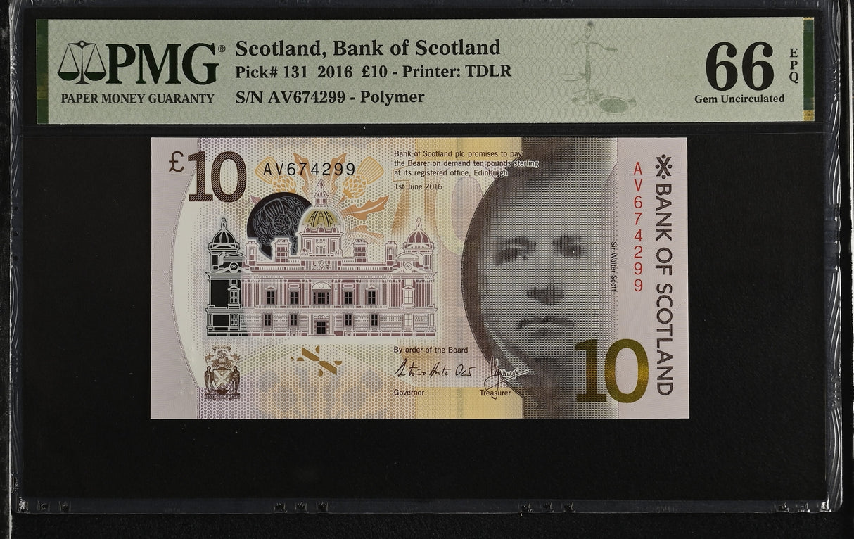 Scotland 10 Pounds 2016 P 131 Gem UNC PMG 66 EPQ