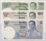 Thailand set 3 UNC 5 10 20 Baht ND 1969-1988 P 82 83 84 ,Anantanagarat,barge