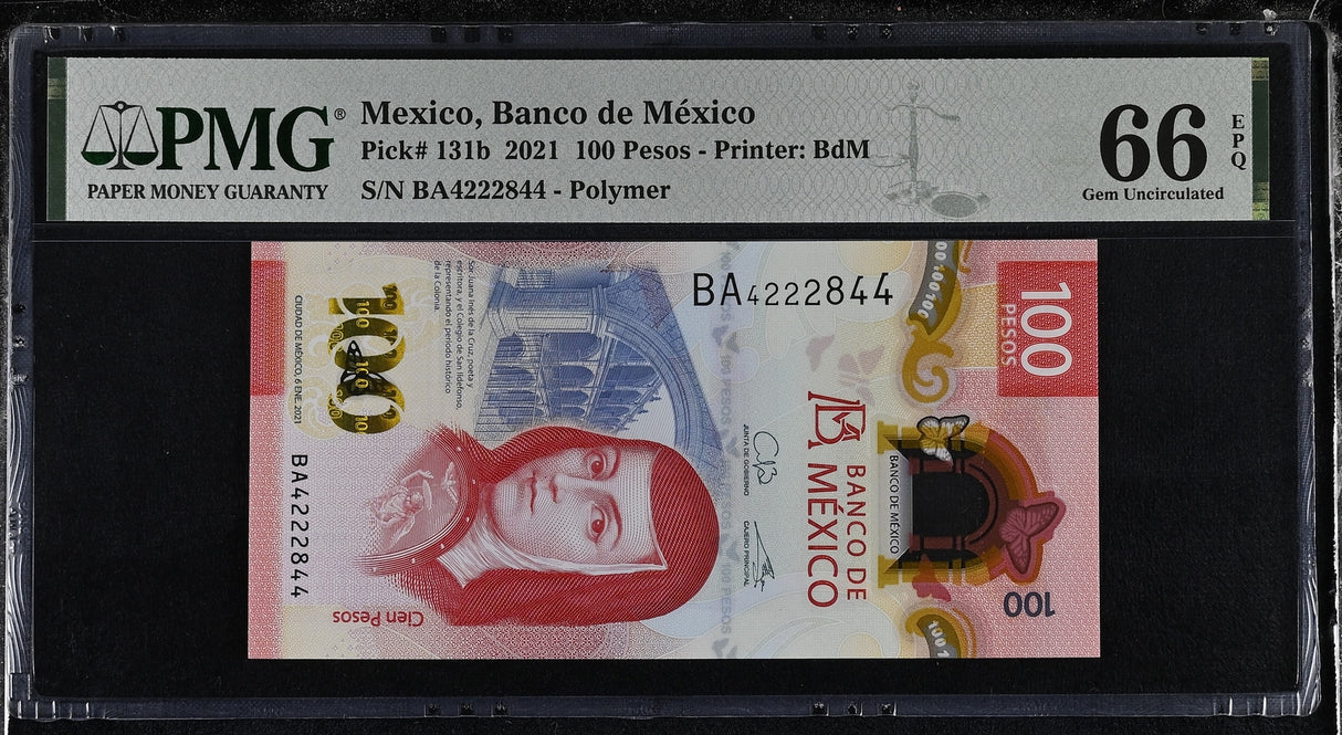 Mexico 100 Pesos 2021 P 131 b Polymer Gem UNC PMG 66 EPQ