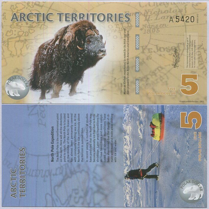 Arctic Territories 5 Dollars 2012 POLYMER MUSK UNC