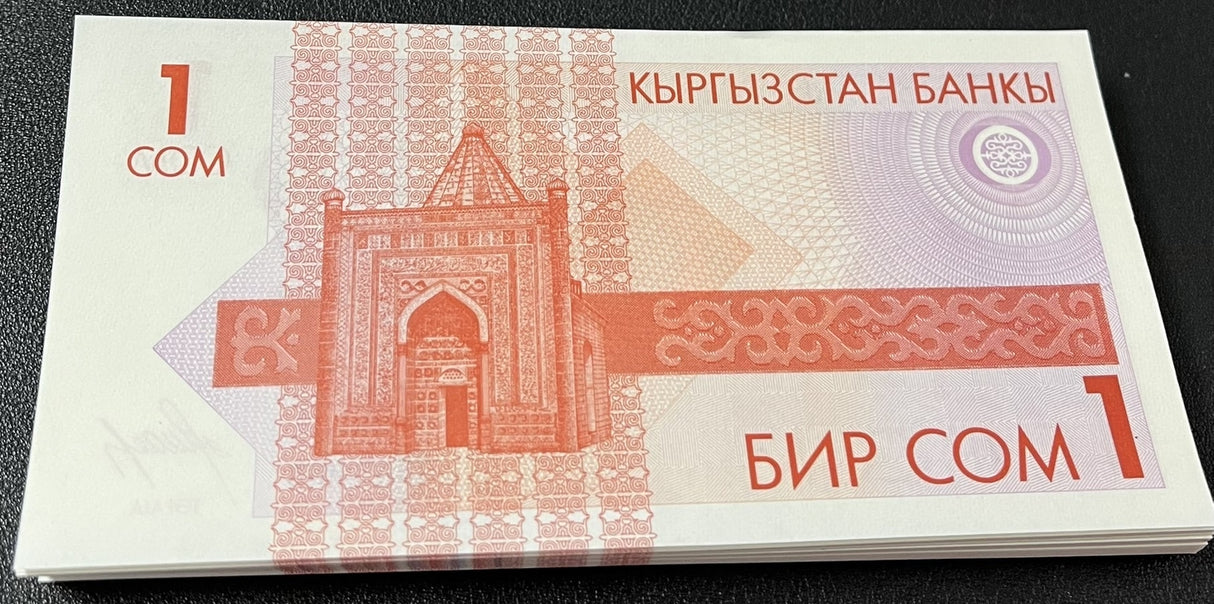 Kyrgyzstan 1 Som 1993 P 4 UNC LOT 100 PCS 1 Bundle