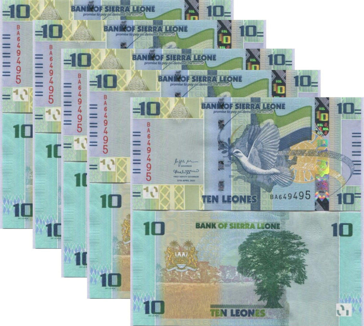 Sierra Leone 10 Leones 2022 P 37 Design (CUT ZERO) UNC LOT 5 PCS