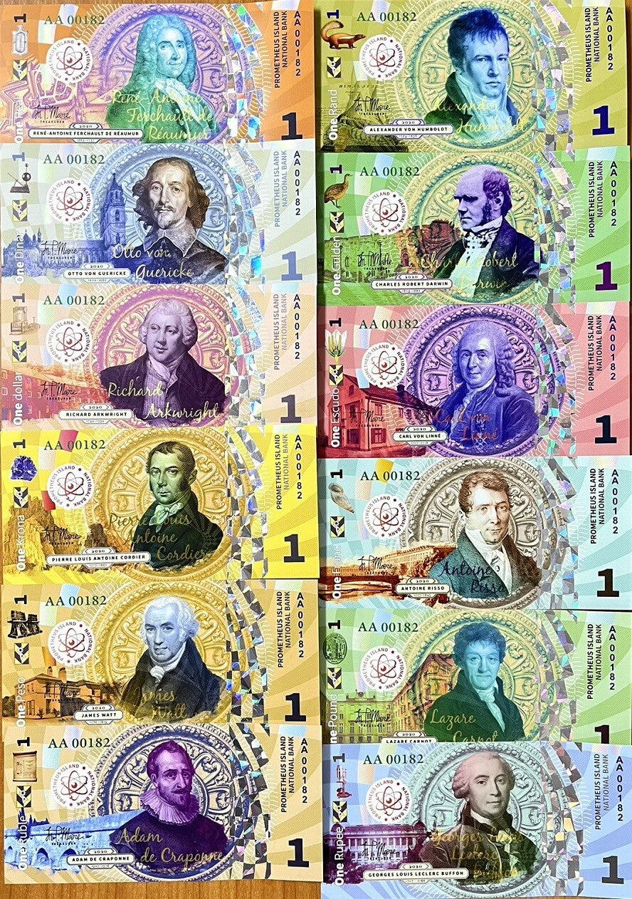 Prometheus Set 12 1 Rupee Franc Rand Escudo Real Krona 2020 polymer Fantasy