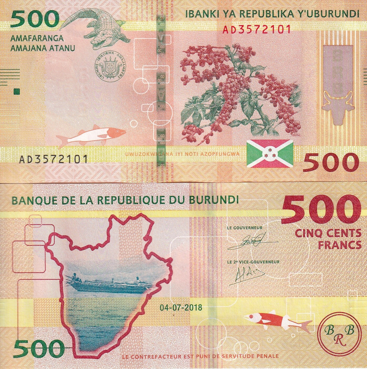 Burundi 500 Francs 2018 P 50 UNC
