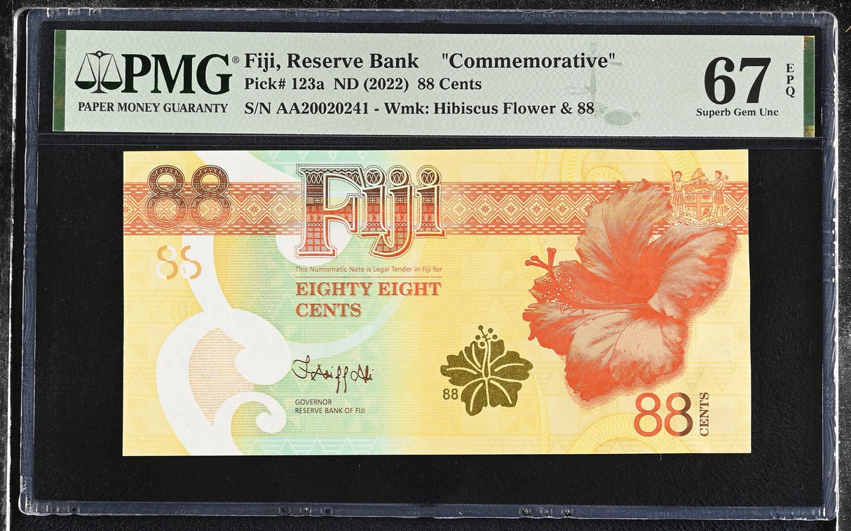 Fiji 88 Cents ND 2022 Comm. P 123 a AA Commemorative Superb Gem UNC PMG 67 EPQ