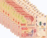 Argentina 1000 Pesos ND 2017 Suffix Random P 366 UNC LOT 10 Pcs 1/10 BUNDLE
