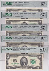 United States SET 5 ,2 Dollars USA FRN Mixed State Superb Gem UNC PMG 67 EPQ
