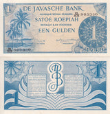 Netherlands Indies 1 Gulden 1948 SATOE ROEPIAH De Javasche Bank P 98 UNC