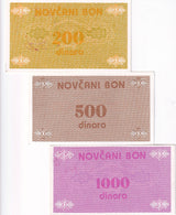 Bosnia & Herzegovina Set 3 Pcs 200 500 1000 Dinara ND 1992 P 48 49 50 UNC