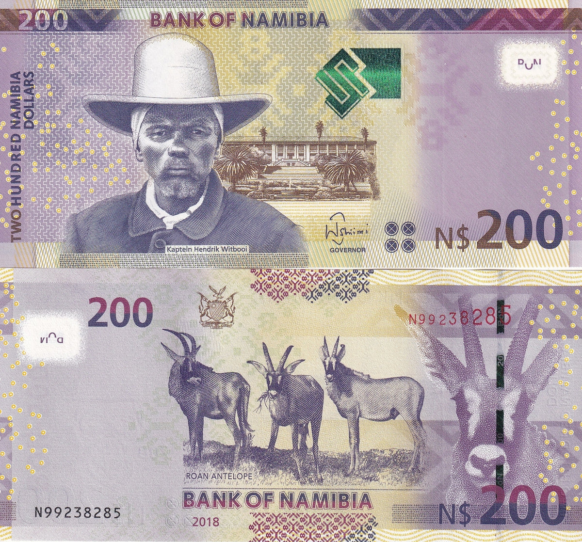 Namibia 200 Dollars 2018 P 15 UNC Captain Hendrik Witbooi,Parliament building