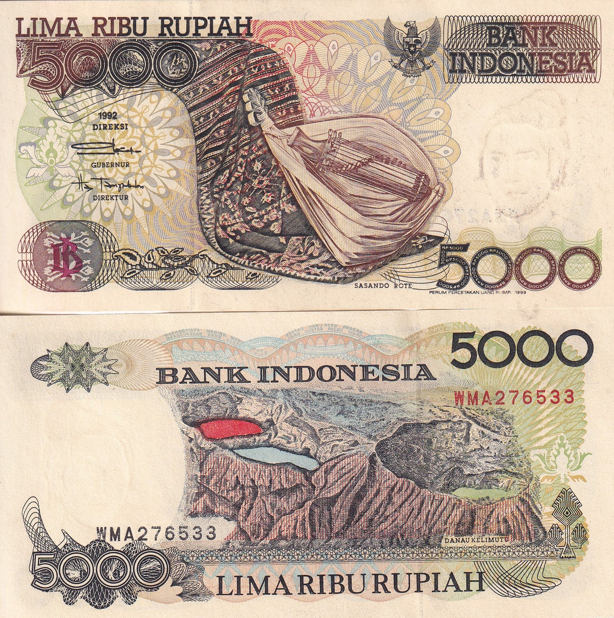 Indonesia 5000 Rupiah 1992 / 1999 P 130 ,Kelimutu (Lake) UNC Little Age Tone