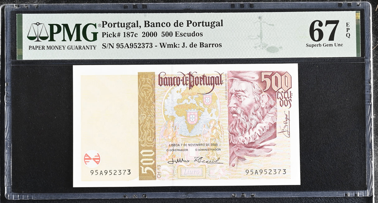 Portugal 500 Escudos 2000 P 187 c Superb Gem UNC PMG 67 EPQ