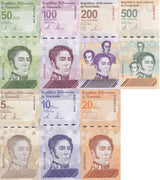 Venezuela Set 7 UNC 5 10 20 50 100 200 500 Bolivare Digitales P 115 - 120 121