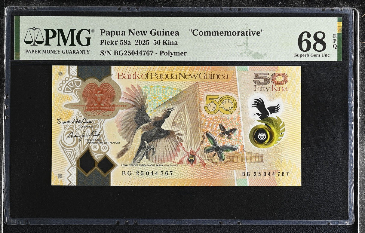 Papua New Guinea 50 Kina 2025 P 58 a Polymer Comm. Superb Gem UNC PMG 68 EPQ TOP
