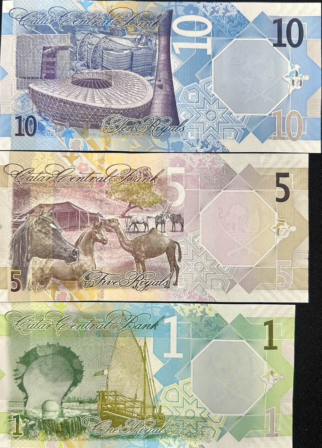 Qatar Set 3 UNC 1 5 10 Riyals 2025/2026 New Emblem Western Number Wide Security