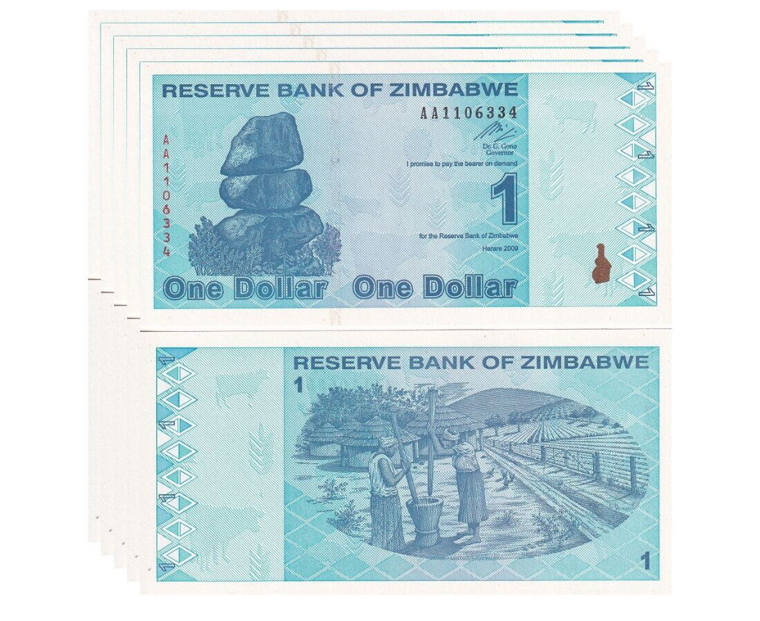 Zimbabwe 1 Dollar 2009 P 92 UNC LOT 5 PCS