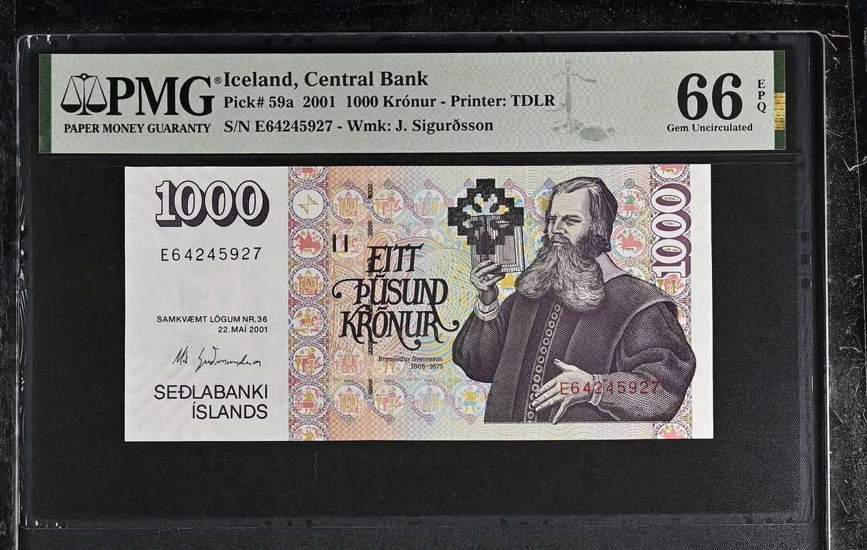 Iceland 1000 Kronur 2001 P 59 a Gem UNC PMG 66 EPQ