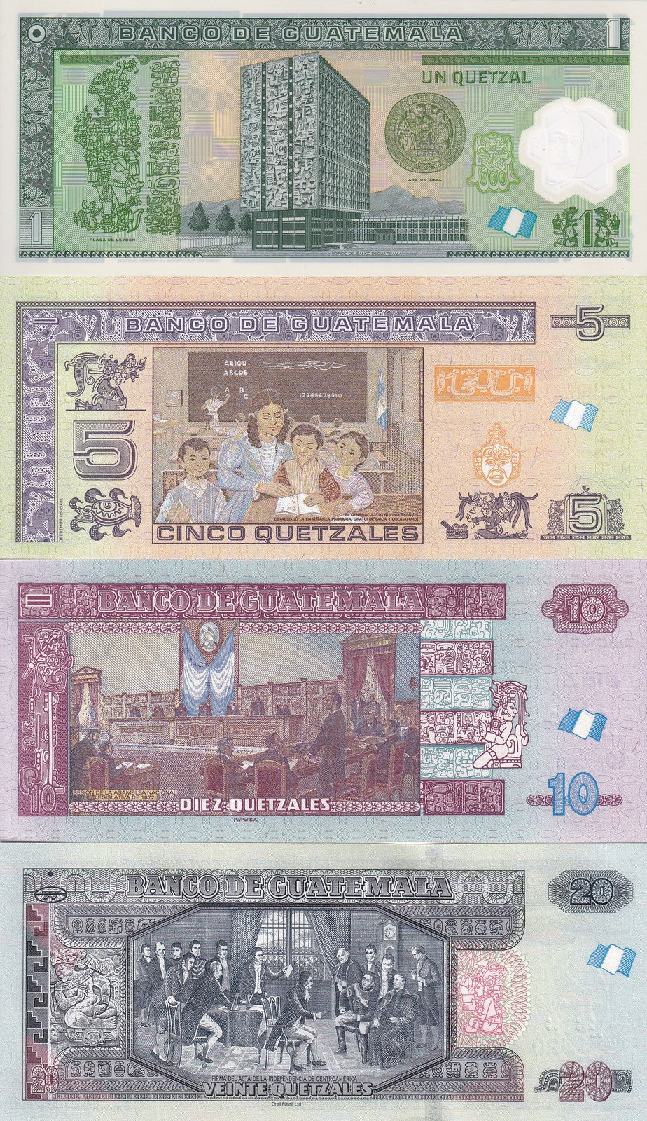 Guatemala Set 4 UNC 1 5 10 20 Quetzales Random Date P 115 P 122 P 123 124
