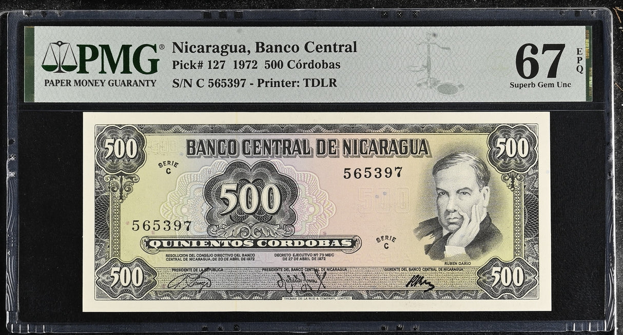 Nicaragua 500 Cordobas 1972 P 127 Superb Gem UNC PMG 67 EPQ