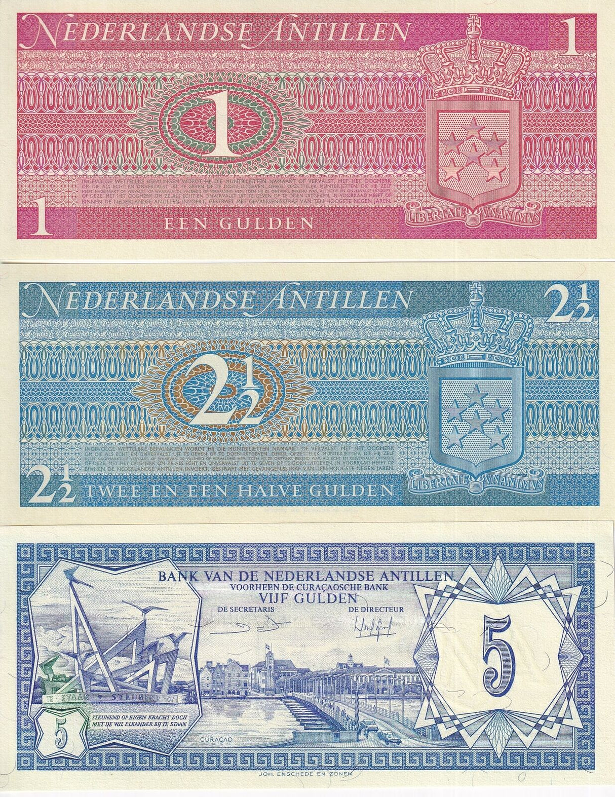 Netherlands Antilles Set 3 PCS 1 2 1/2 5 Gulden 1970 P 15 P 20 P 21 UNC