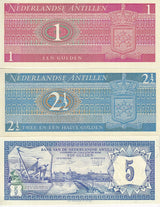 Netherlands Antilles Set 3 PCS 1 2 1/2 5 Gulden 1970 P 15 P 20 P 21 UNC