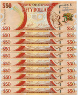 Guyana 50 Dollars ND 2016 P 41 Commemorative UNC LOT 10 Pcs 1/10 Bundle