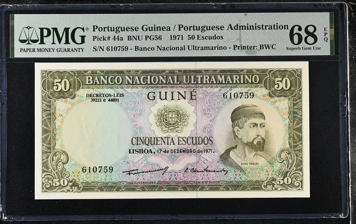 Portuguese Guinea 50 Escudos 1971 P 44 a Superb Gem UNC PMG 68 EPQ