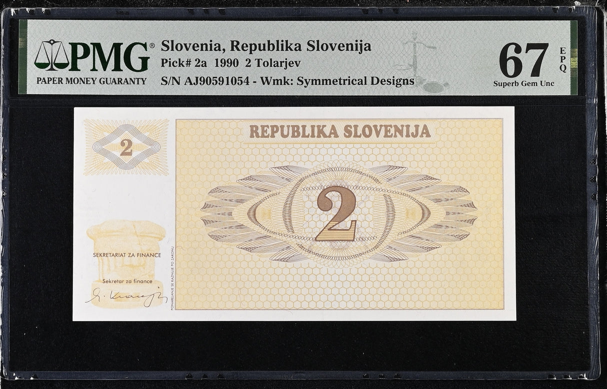 Slovenia 2 Tolajev 1990 P 2 a Superb Gem UNC PMG 67 EPQ