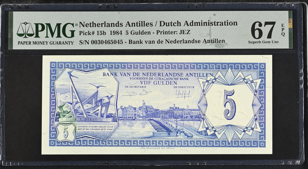 Netherlands Antilles 5 Gulden 1984 P 15 b Superb Gem UNC PMG 67 EPQ