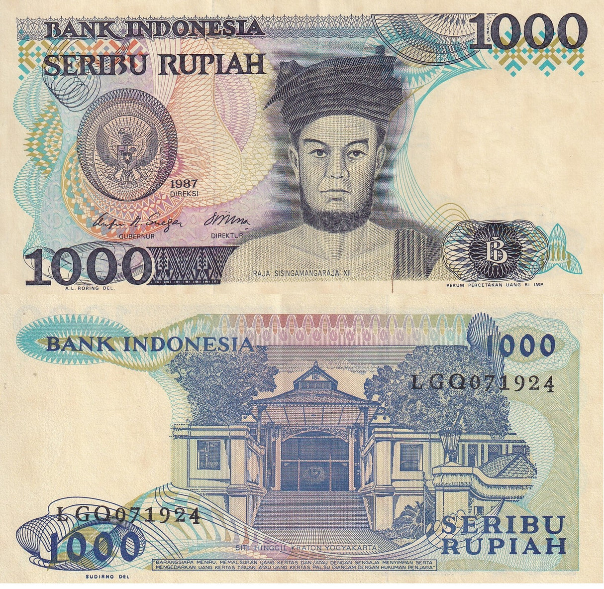 Indonesia 1000 Rupiah 1987 P 124 XF