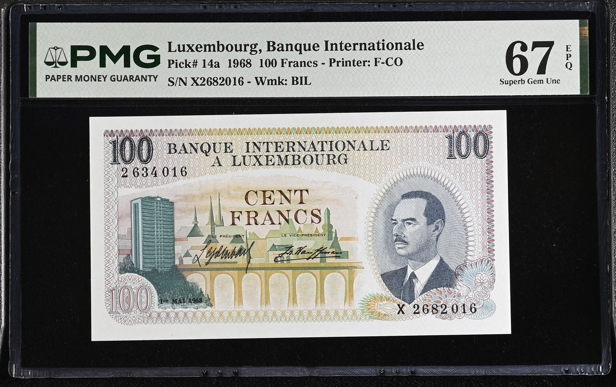 LUXEMBOURG 100 Francs 1968 P 14 a Superb Gem UNC PMG 67 EPQ