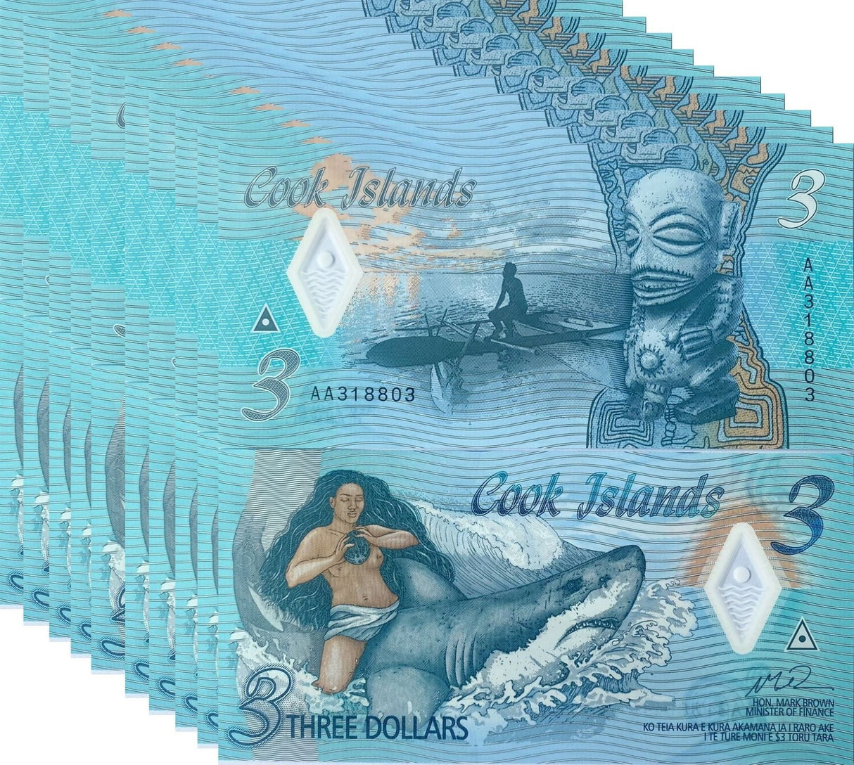 Cook Islands 3 Dollars ND 2021 P 11 Polymer UNC LOT 10 PCS