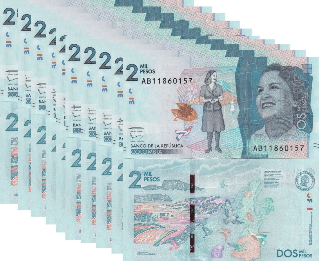 Colombia 2000 Pesos 2015 P 458 UNC LOT 10 PCS