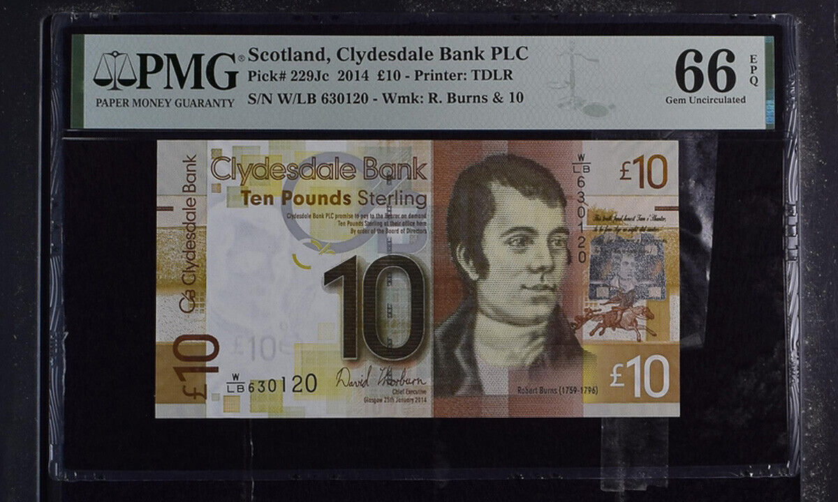 Scotland 10 Pound 2014 P 229Jc Gem UNC PMG 66 EPQ