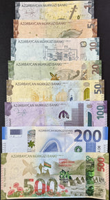 Azerbaijan SET 8 UNC 1 5 10 20 50 100 200 500 Manat 2018-2024 P 37 W38 - W43 W45