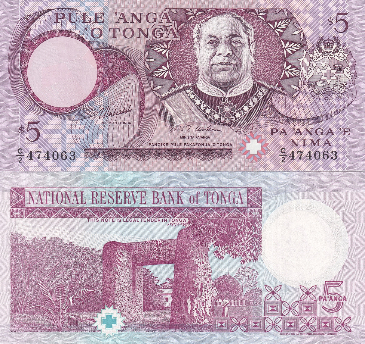 Tonga 5 Pananga ND 1995 P 33 c UNC