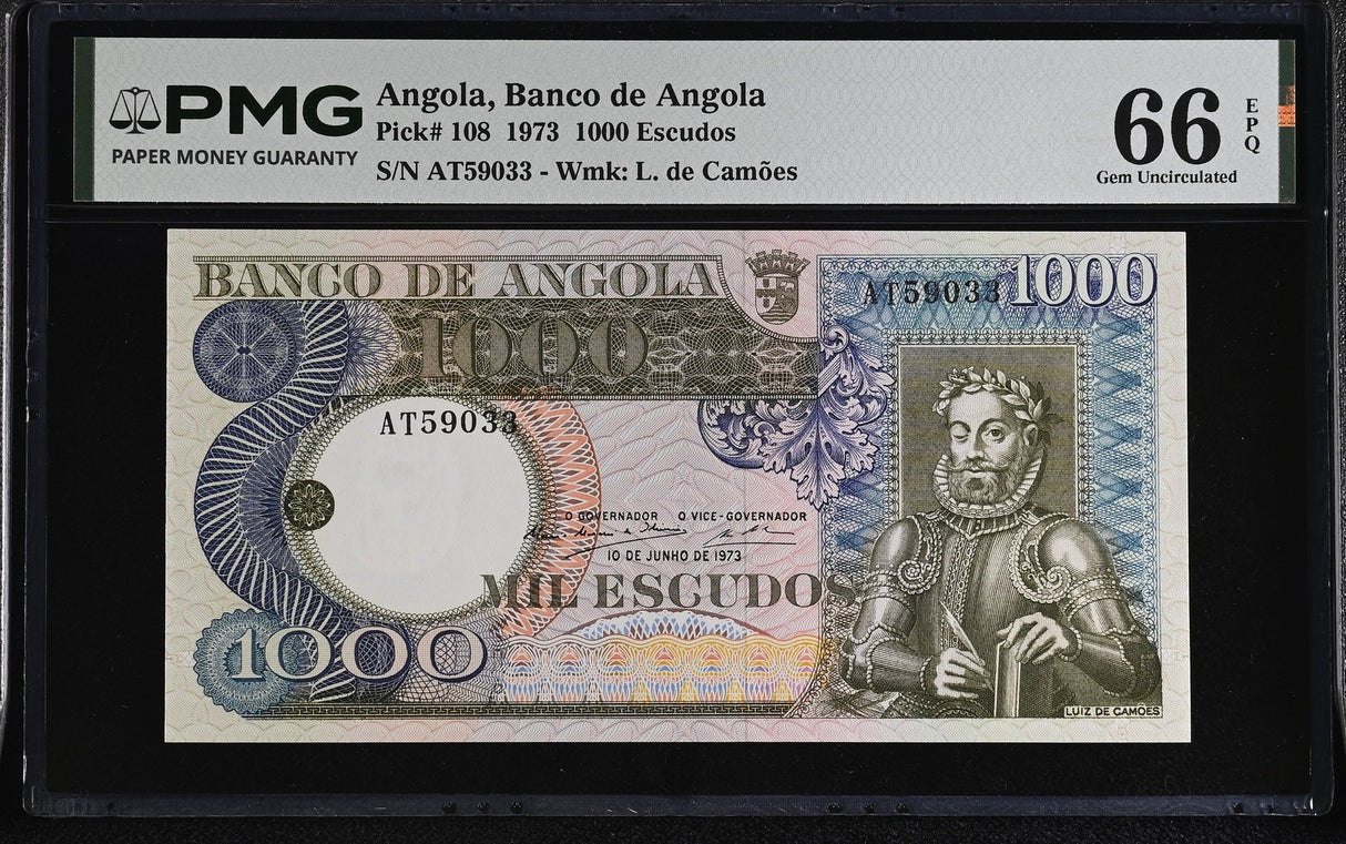 Angola 1000 Kwanzas 1973 P 108 Gem UNC PMG 66 EPQ , GRADED NOTE