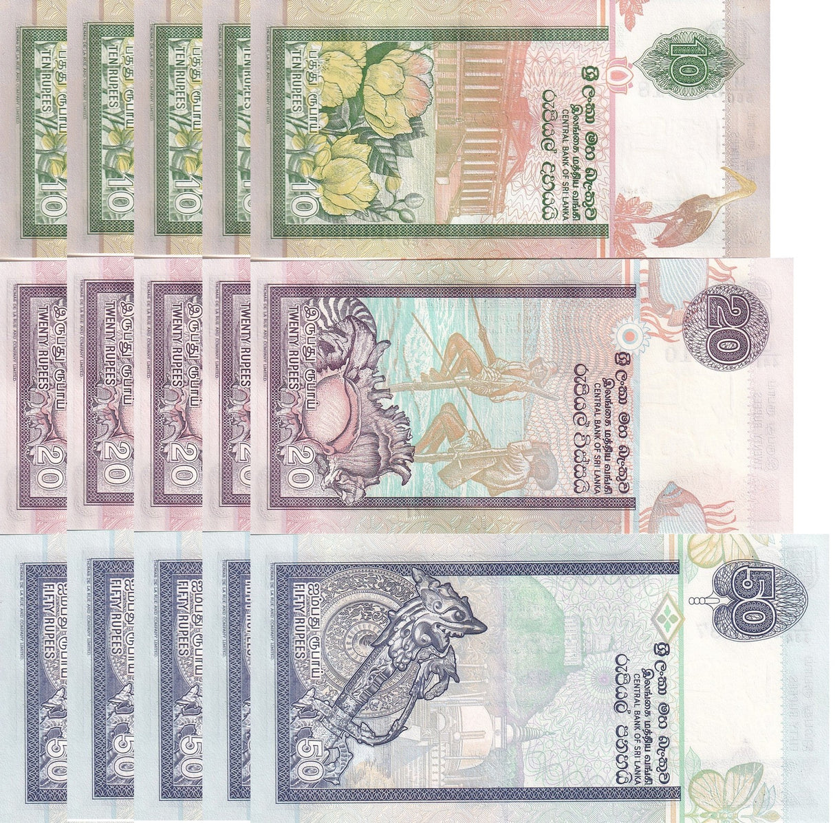 Sri Lanka Set 3 X LOT 5 =15 UNC 10 20 50 Rupees Random P 108 109 110