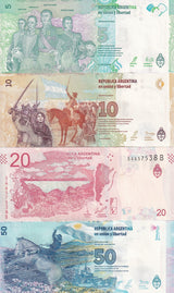 Argentina Set 4 UNC 5 10 20 50 Pesos ND 2015-2017 P 359 P 360 P 361 P 362