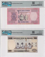 Rwanda Set 2; 500 5000 Francs 2014 2019 P 41 P 42 a Superb Gem UNC PMG 67 EPQ