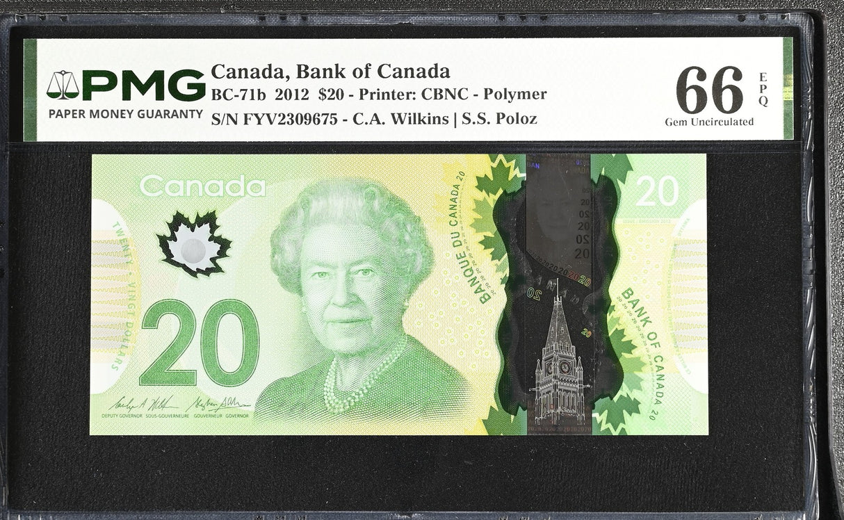Canada 20 Dollars 2012 Polymer P 108 Wilkins Poloz Gem UNC PMG 66 EPQ