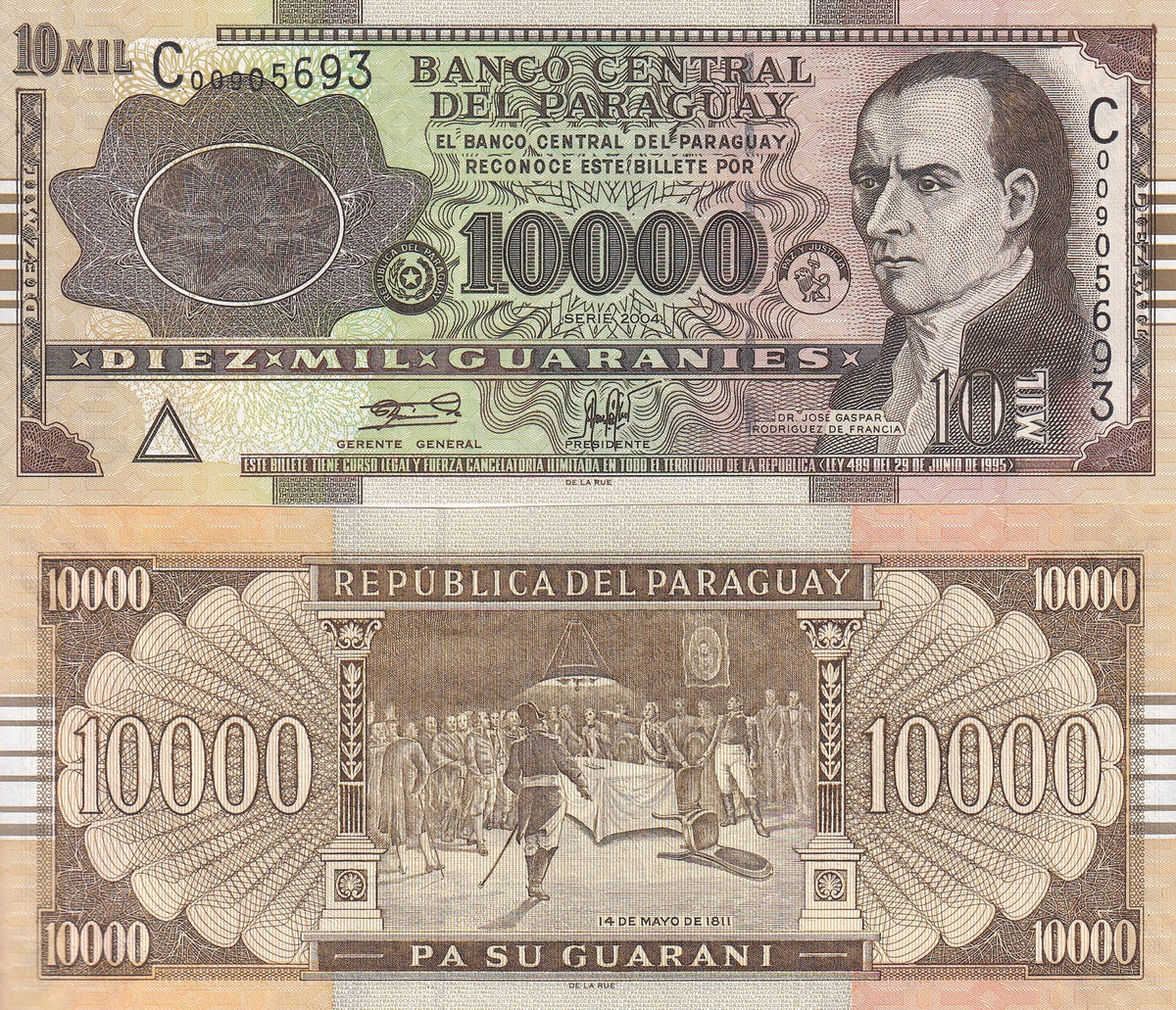 Paraguay 10000 Guaranies 2004 P 224 a UNC Dr. Jose Gaspar Rodriguez de Francia