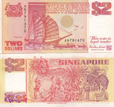 Singapore 2 Dollars ND 1991 P 27 UNC LITTLE Yellow Tone