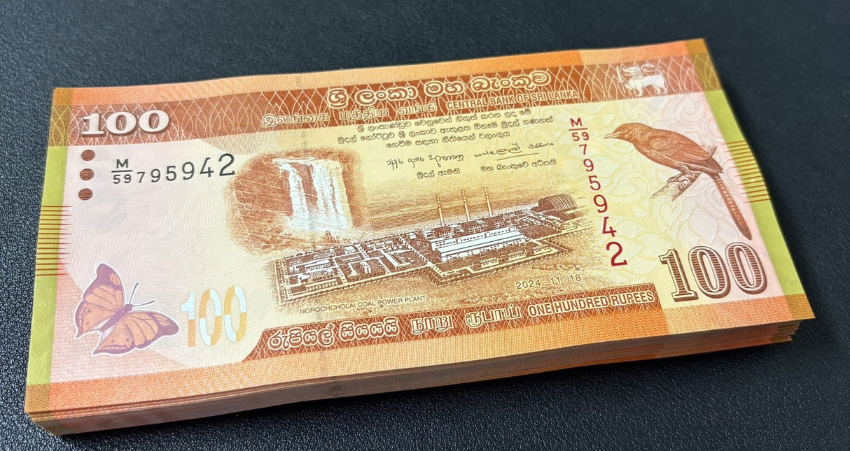 Sri Lanka 100 Rupees 2024 issue 2026 P 125 UNC LOT 100 PCS 1 Bundle