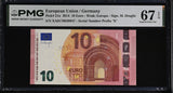 Euro 10 Euro Germany 2014 P 21 X Superb Gem UNC PMG 67 EPQ , Grade Note